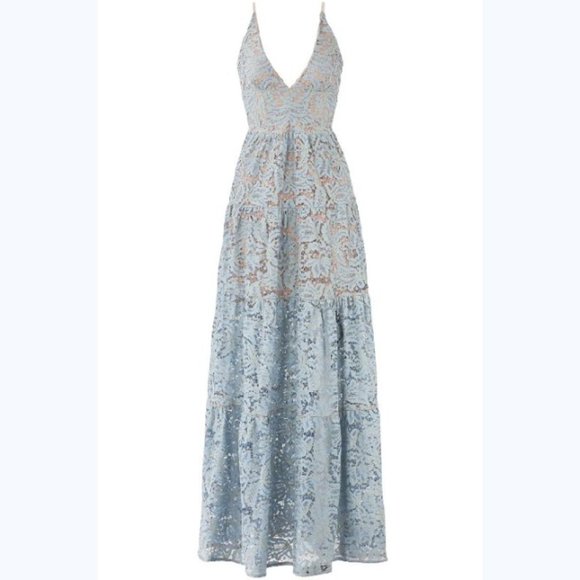 Dress the Population Dresses & Skirts - NWOT Dress the Population Blue Summer Sky Melina Lace Maxi Dress Size XS